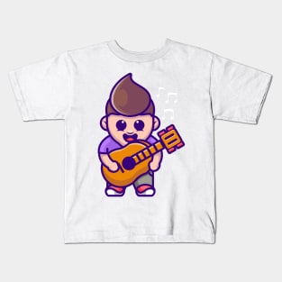 Cute boy playing guitar cartoon Kids T-Shirt